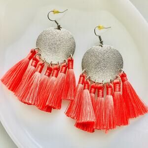 PAPARAZZI • Orange + Silver Tassel Drop Statement Earrings